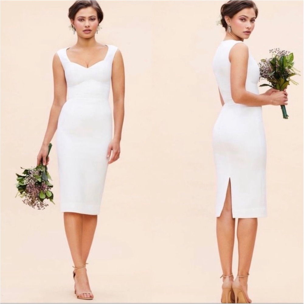 Dress‎ the Population Elle Sweetheart Neck Sheath Midi Dress Off White Size XXL